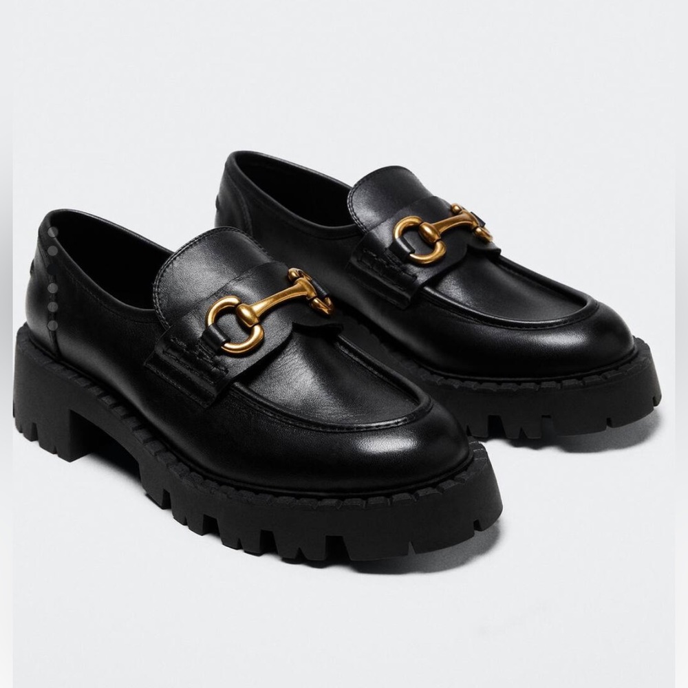 Leather Lug Sole Loafers with Horsebit Gold Accent